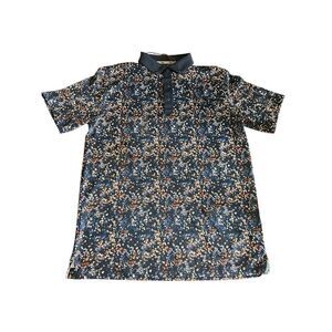 Walter Hagen Golf Shirt Polo Floral garden party Print Small Blue Polyester